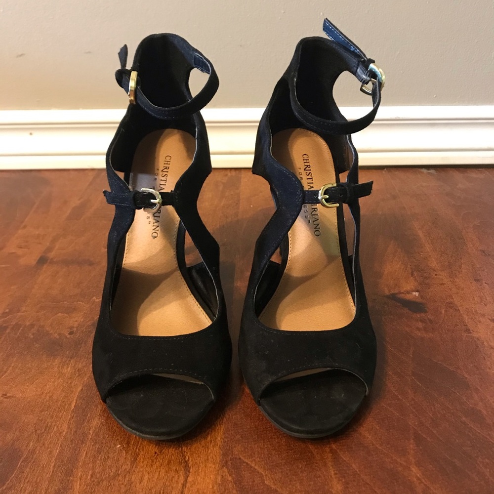 Black suede double strap high heels - Picture 2 of 6